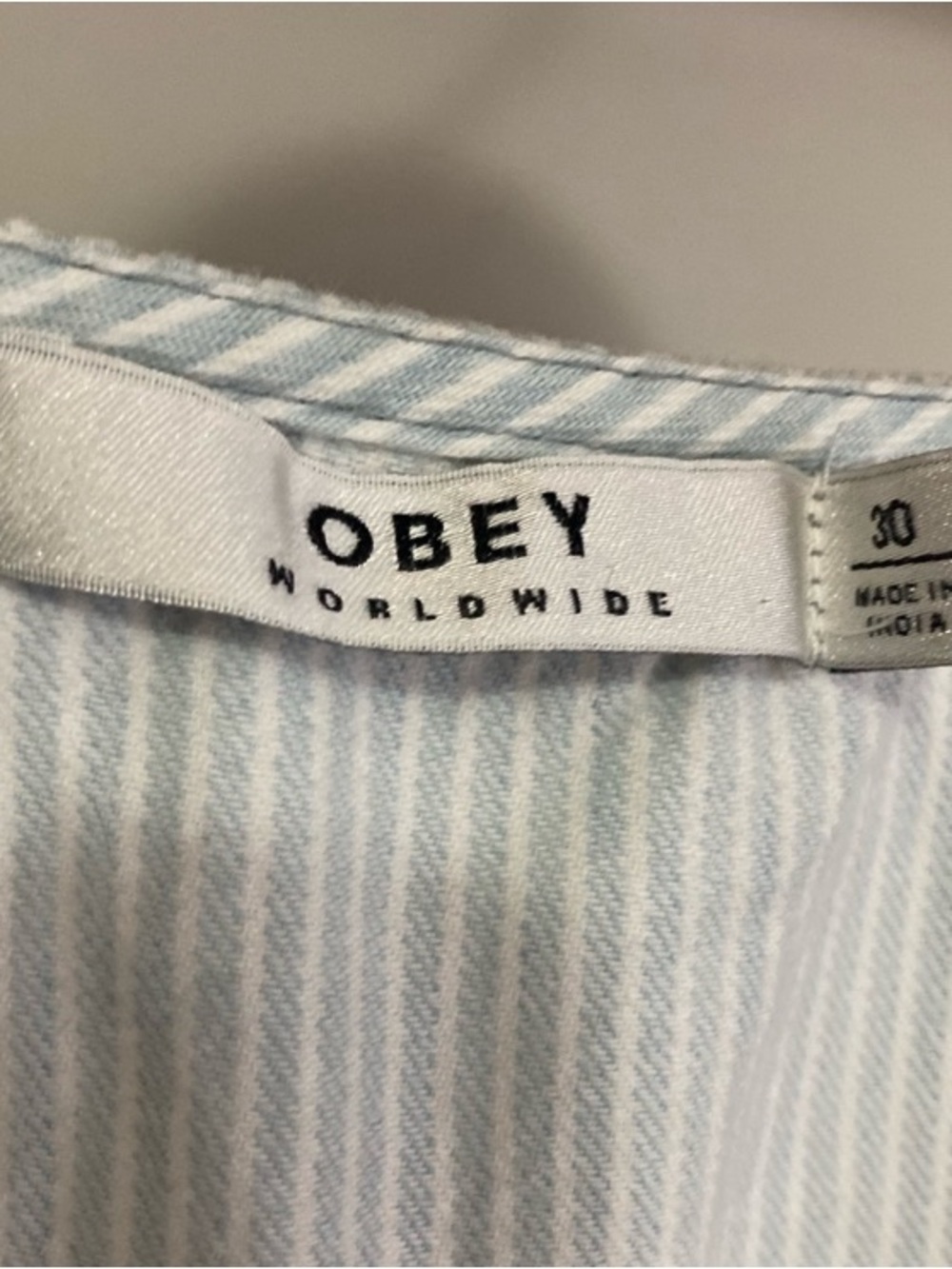Obey Ombre Light Blue Pinstripe Sleeveless Belted Jumpsuit, size medium - Picture 9 of 9